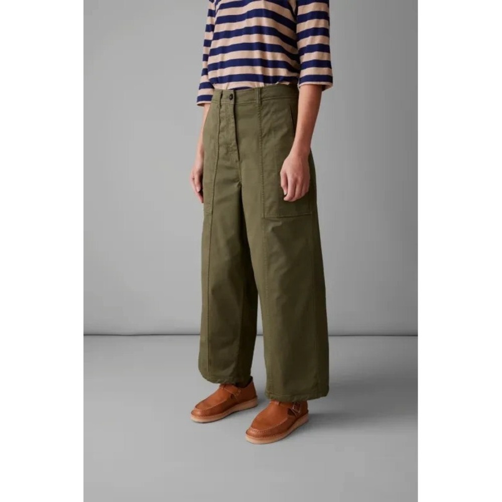 Toast Panelled Cotton Twill Utility Trousers In Oil Cloth Green Size UK 6 US 2